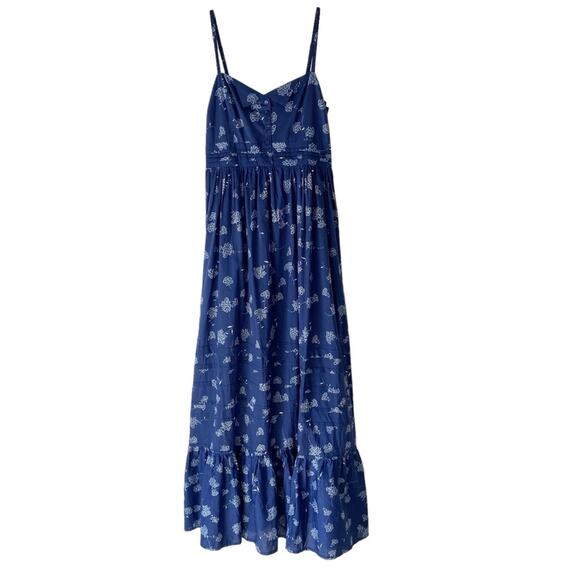 Band of Outsiders Blue Floral Print Long Tiered Maxi Dress size large UK 2 - Picture 1 of 9